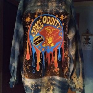 upcycled bleached flannel shirt w/ custom DAVID BOWIE back patch